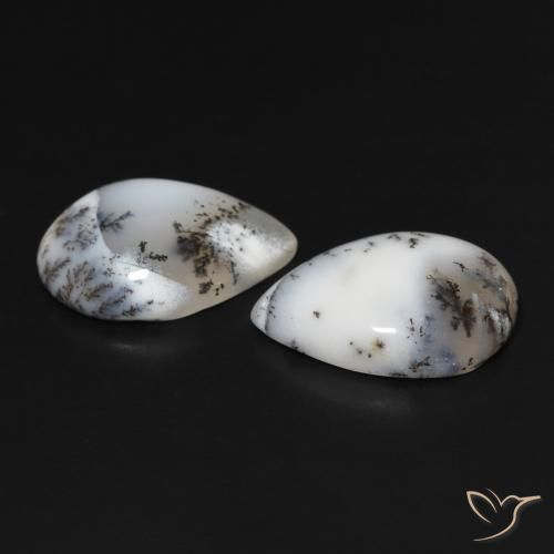 15.33 ct natürliche Weiß mit Schwarz Dendritischer-Achat-Edelsteine, Birnenform, Lichtundurchlässig