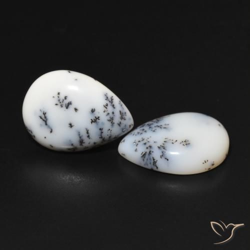 6.44 ct natürliche Weiß mit Schwarz Dendritischer-Achat-Edelsteine, Birnenform, Lichtundurchlässig