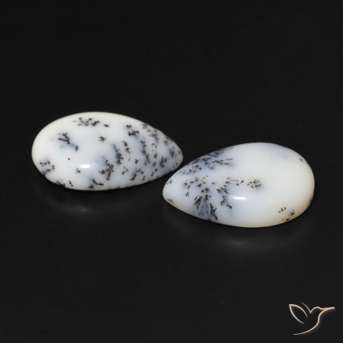6.44 ct natürliche Weiß mit Schwarz Dendritischer-Achat-Edelsteine, Birnenform, Lichtundurchlässig
