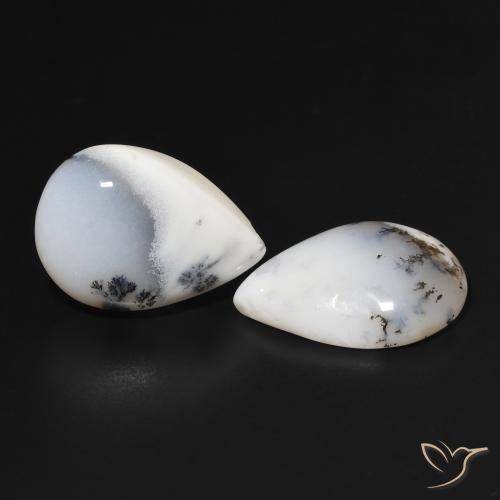 15.91 ct natürliche Weiß mit Schwarz Dendritischer-Achat-Edelsteine, Birnenform, Lichtundurchlässig