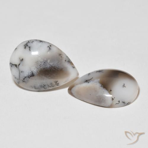 15.43 ct natürliche Weiß mit Schwarz Dendritischer-Achat-Edelsteine, Birnenform, Lichtundurchlässig