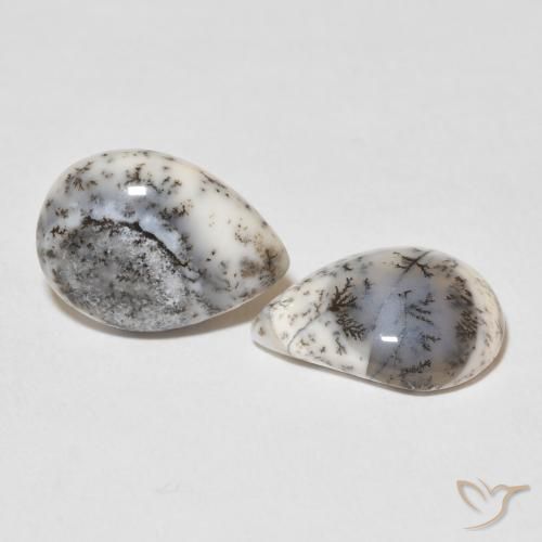 7.83 ct natürliche Weiß mit Schwarz Dendritischer-Achat-Edelsteine, Birnenform, Lichtundurchlässig