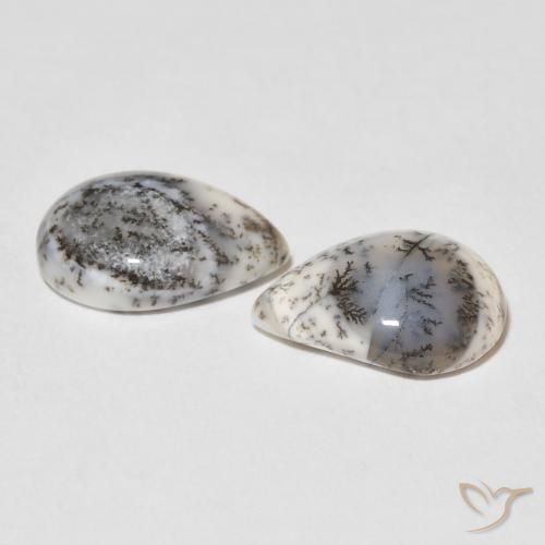 7.83 ct natürliche Weiß mit Schwarz Dendritischer-Achat-Edelsteine, Birnenform, Lichtundurchlässig