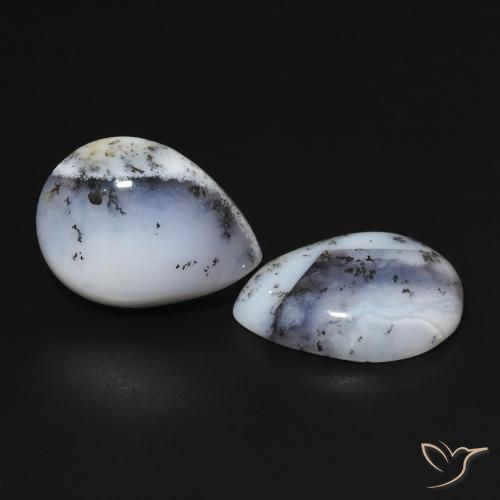13.14 ct natürliche Weiß mit Schwarz Dendritischer-Achat-Edelsteine, Birnenform, Lichtundurchlässig