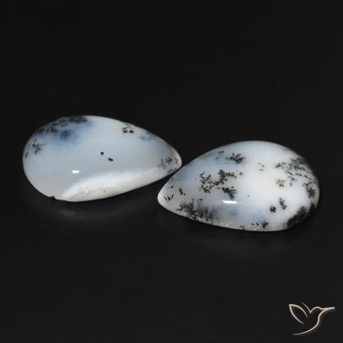 22.95 ct natürliche Weiß mit Schwarz Dendritischer-Achat-Edelsteine, Birnenform, Lichtundurchlässig