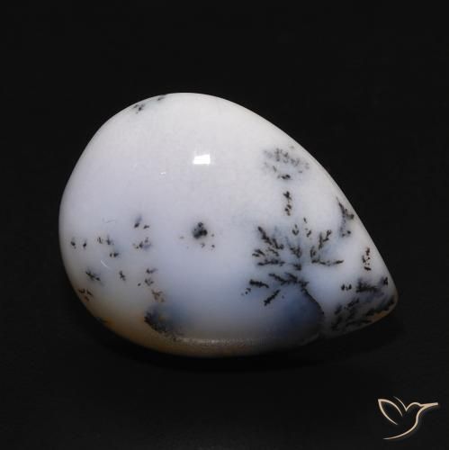 9.77ct Natürlicher Weiß mit Schwarz Dendritischer-Achat, Birnenform, Lichtundurchlässig