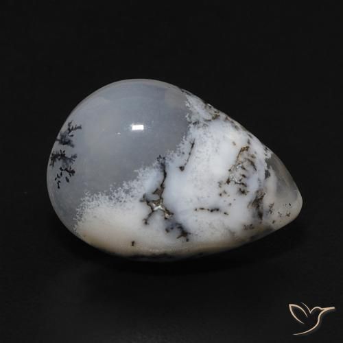 3.99ct Natürlicher Weiß mit Schwarz Dendritischer-Achat, Birnenform, Lichtundurchlässig