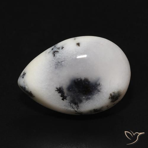 3.93ct Natürlicher Weiß mit Schwarz Dendritischer-Achat, Birnenform, Lichtundurchlässig