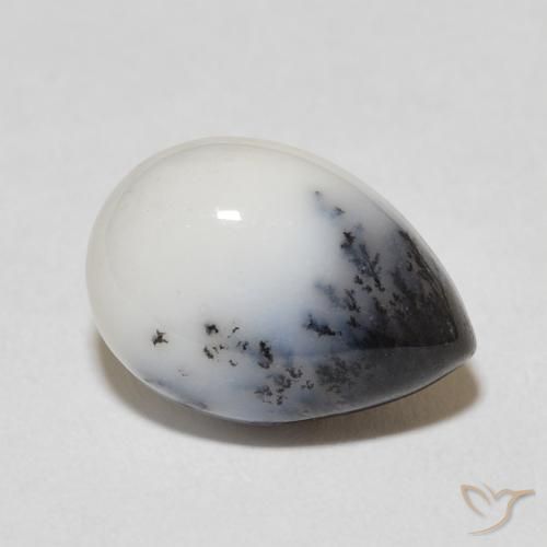 4.53ct Natürlicher Weiß mit Schwarz Dendritischer-Achat, Birnenform, Lichtundurchlässig