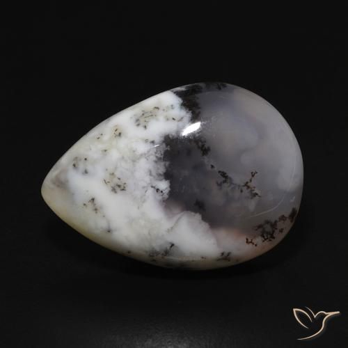 8.59ct Natürlicher Weiß mit Schwarz Dendritischer-Achat, Birnenform, Lichtundurchlässig
