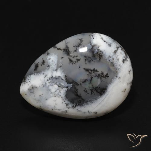 7.52ct Natürlicher Weiß mit Schwarz Dendritischer-Achat, Birnenform, Lichtundurchlässig