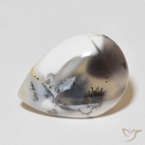 9.48ct Natürlicher Weiß mit Schwarz Dendritischer-Achat, Birnenform, Lichtundurchlässig