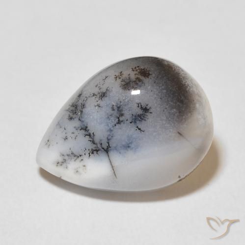8.31ct Natürlicher Mehrfarbiges Weiß Dendritischer-Achat, Birnenform, Lichtundurchlässig