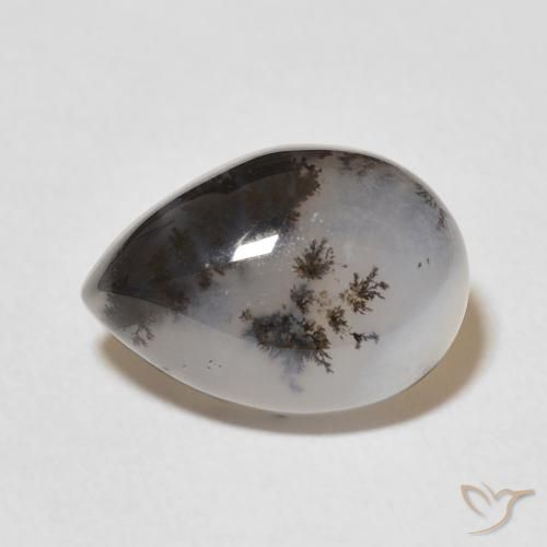 5.02ct Natürlicher Mehrfarbiges Weiß Dendritischer-Achat, Birnenform, Lichtundurchlässig
