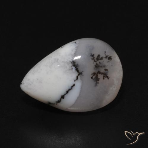 3.35ct Natürlicher Weiß mit Schwarz Dendritischer-Achat, Birnenform, Lichtundurchlässig