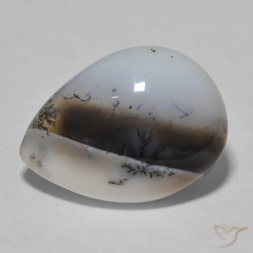 8.72ct Natürlicher Weiß mit Schwarz Dendritischer-Achat, Birnenform, Lichtundurchlässig