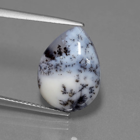 6,56 ctw natürlicher mehrfarbiger Dendritischer Chalcedon, Birnenform, Lichtdurchlässig