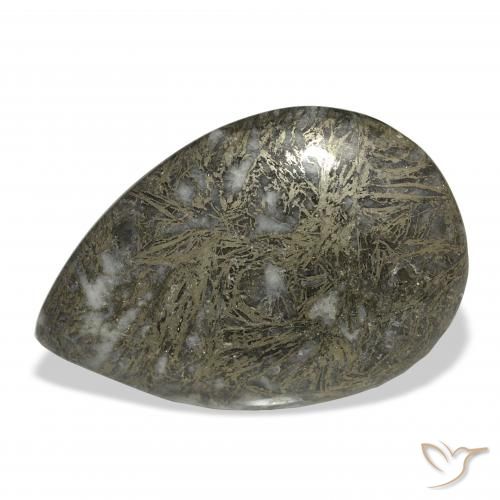 38.41ct Natürlicher Schwarz Bronze Feather Pyrite, Birnenform, Lichtundurchlässig