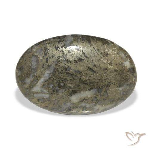 32.77ct Natürlicher Schwarz mit Bronze Feather Pyrite, Oval, Lichtundurchlässig