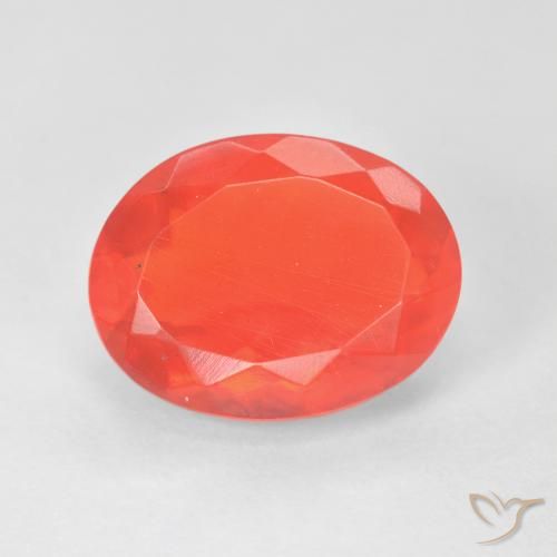 3.17ct Natürlicher Leuchtendes Purpurrot-Orange Feueropal, Oval, Transparent