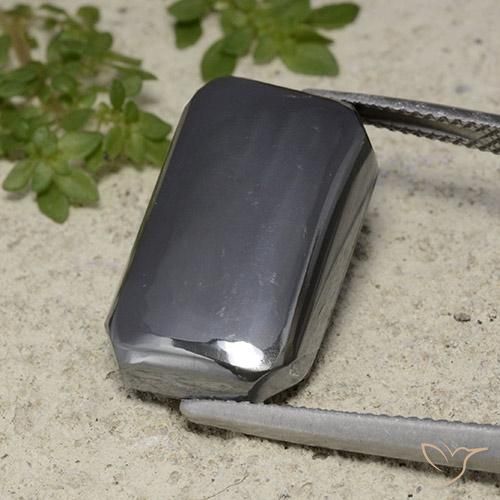 21.68ct Natürlicher Schwarz-Grau Hematit, Smaragdschliff, Lichtundurchlässig