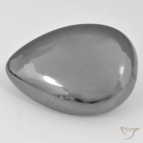 33.60ct Natürlicher silbergrau Hematit, Birnenform, Lichtundurchlässig