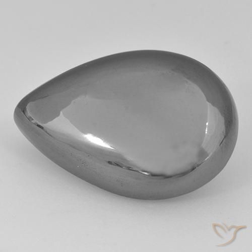 40.28ct Natürlicher silbergrau Hematit, Birnenform, Lichtundurchlässig