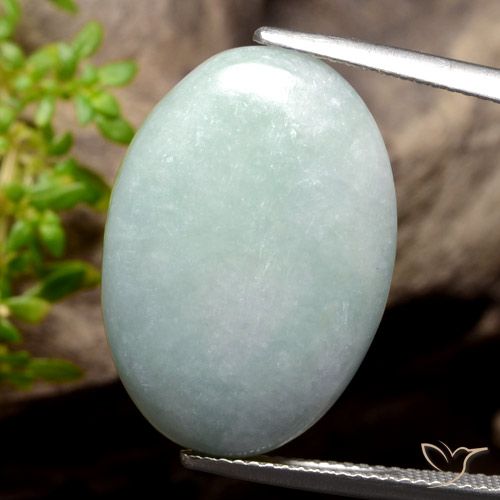 20.42ct Natürlicher Hellgrau Grün Jadeit, Oval, Lichtundurchlässig