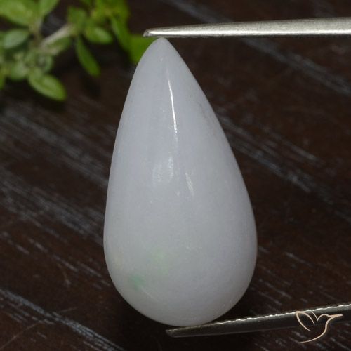 18.10ct Natürlicher gräulich-weiß Jadeit, Birnenform, Lichtdurchlässig
