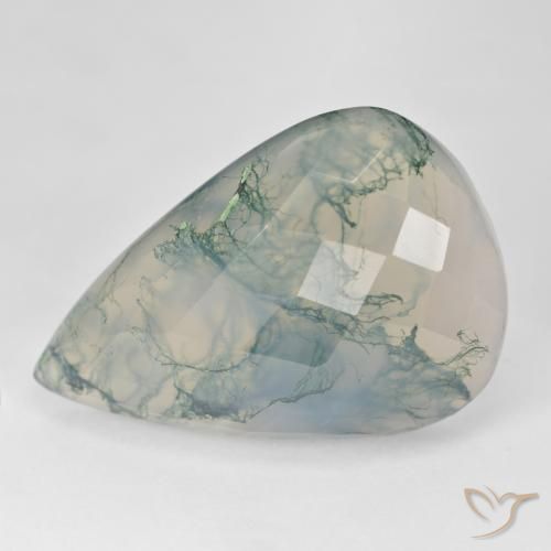 38.73ct Natürlicher hellgrün Moosachat, Birnenform, Lichtdurchlässig