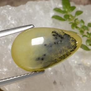 9,17 ctw natürlicher Gelber Dendriten Moss Opal, Birnenform, Lichtdurchlässig