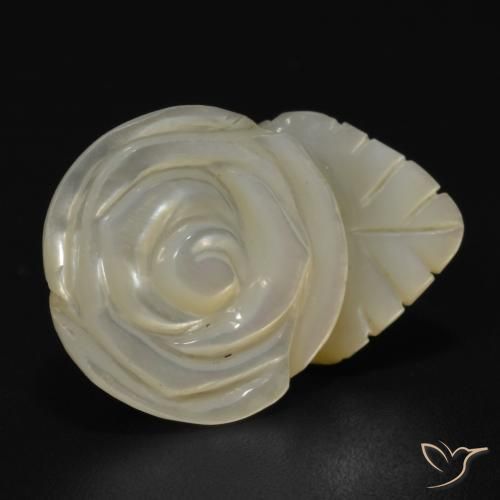 17.50ct Natürlicher Perlweiss Perlmutt, Blumen-Schliff, Lichtundurchlässig