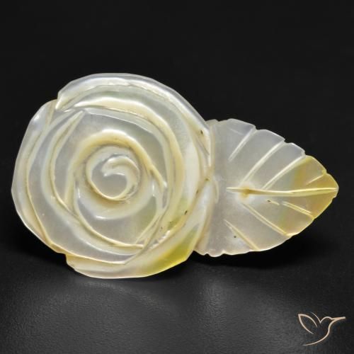 16.60ct Natürlicher hellgelb Perlmutt, Blumen-Schliff, Lichtundurchlässig