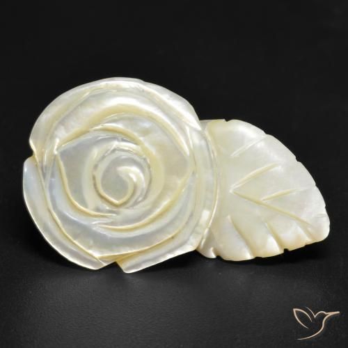 19.38ct Natürlicher Perlweiss Perlmutt, Blumen-Schliff, Lichtundurchlässig