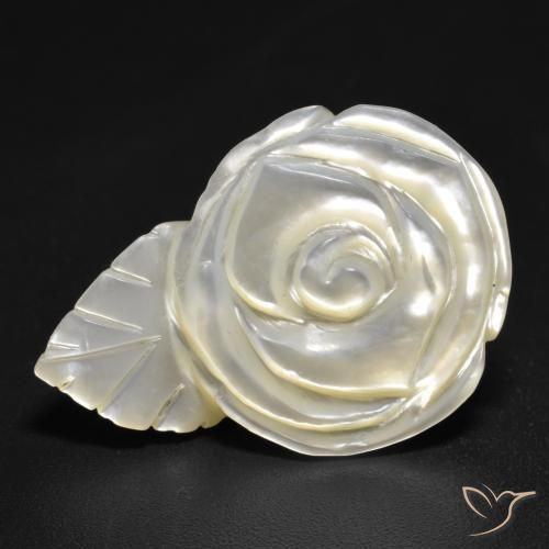 15.15ct Natürlicher Perlweiss Perlmutt, Blumen-Schliff, Lichtundurchlässig