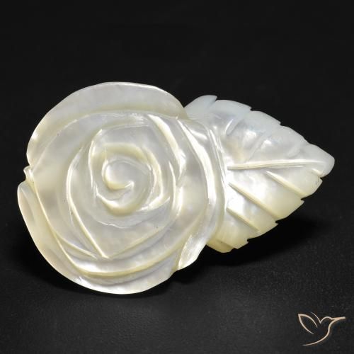 14.21ct Natürlicher Perlweiss Perlmutt, Blumen-Schliff, Lichtundurchlässig