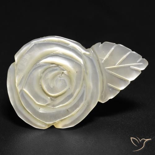 14.48ct Natürlicher Perlweiss Perlmutt, Blumen-Schliff, Lichtundurchlässig