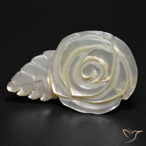 11.41ct Natürlicher Perlweiss Perlmutt, Blumen-Schliff, Lichtundurchlässig