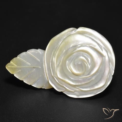 17.04ct Natürlicher Perlweiss Perlmutt, Blumen-Schliff, Lichtundurchlässig