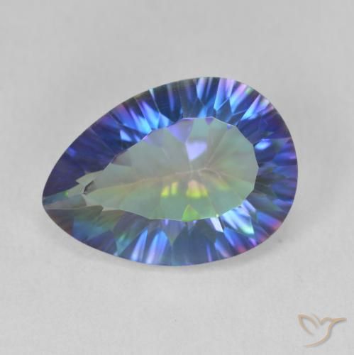 4.89ct Natürlicher Mehrfarbiges Blau Mystischer Quarz, Birnenform, VVS-VS