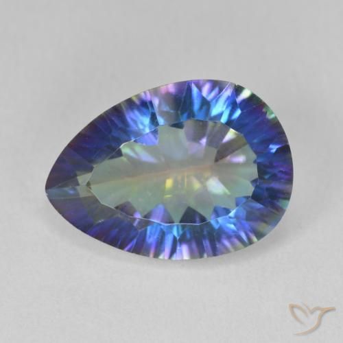 5.32ct Natürlicher Mehrfarbiges Blau Mystischer Quarz, Birnenform, VVS-VS
