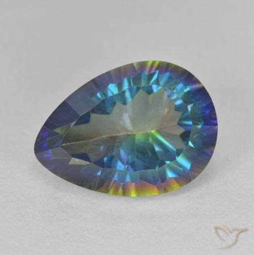 6.28ct Natürlicher Mehrfarbiges Blau Mystischer Quarz, Birnenform, VVS-VS
