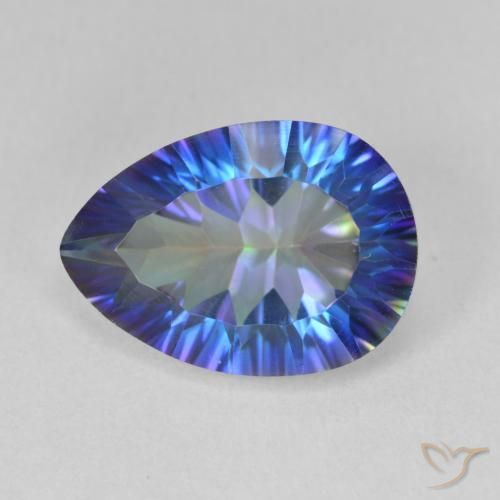 5.04ct Natürlicher Mehrfarbiges Blau Mystischer Quarz, Birnenform, VVS-VS