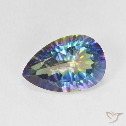 3.17ct Natürlicher Mehrfarbiges Blau Mystischer Quarz, Birnenform, VS