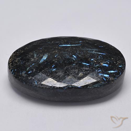 9,17 ctw natürlicher Schwarz mit blauem Glanz Nuummite, Oval, Lichtundurchlässig