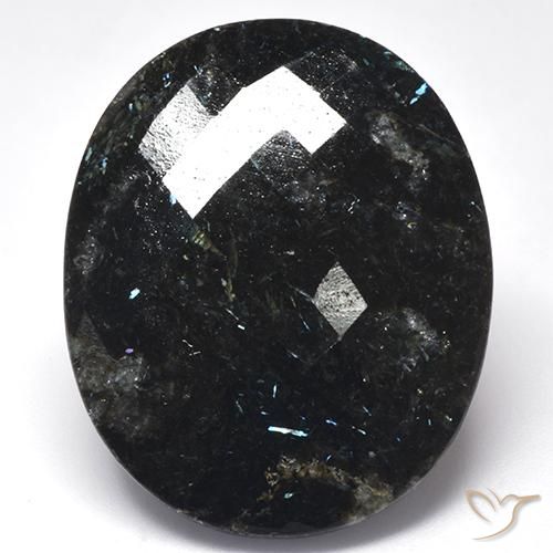 44.57ct Natürlicher Schwarz mit blauem Glanz Nuummit, Oval, Lichtundurchlässig
