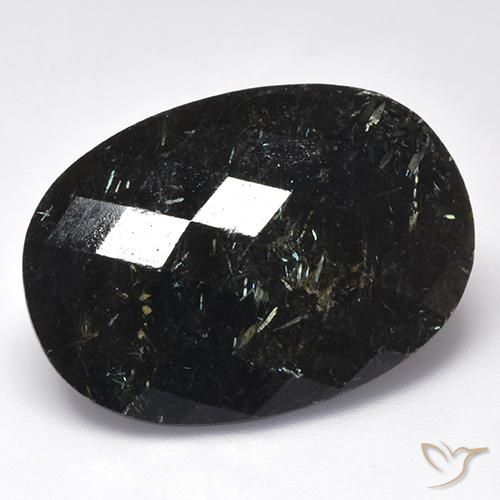 9,17 ctw natürlicher Schwarz mit blauem Glanz Nuummite, Oval, Lichtundurchlässig