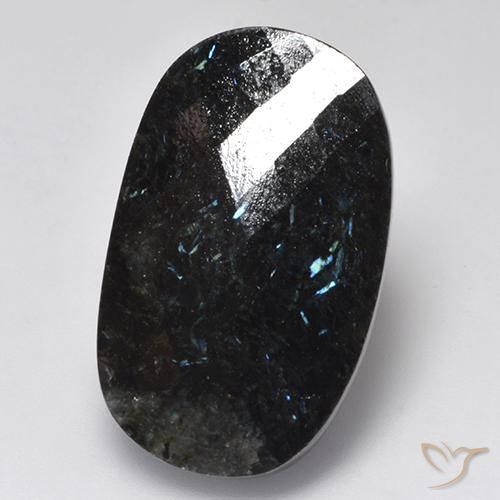 24.26ct Natürlicher Schwarz mit blauem Glanz Nuummit, Oval, Lichtundurchlässig