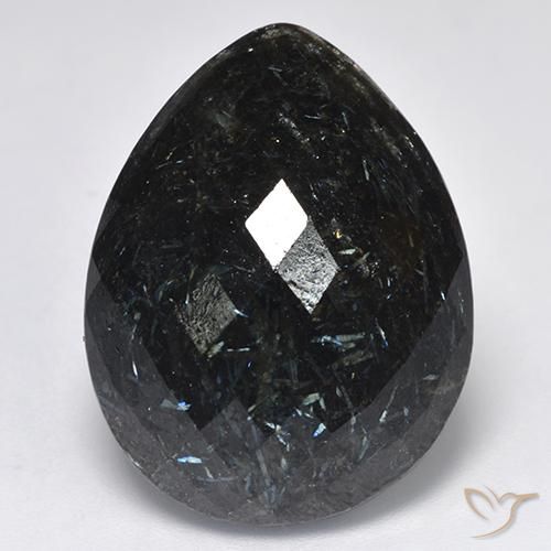 28.73ct Natürlicher Schwarz mit blauem Glanz Nuummit, Birnenform, Lichtundurchlässig