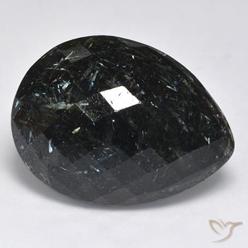 9,17 ctw natürlicher Schwarz mit blauem Glanz Nuummite, Birnenform, Lichtundurchlässig